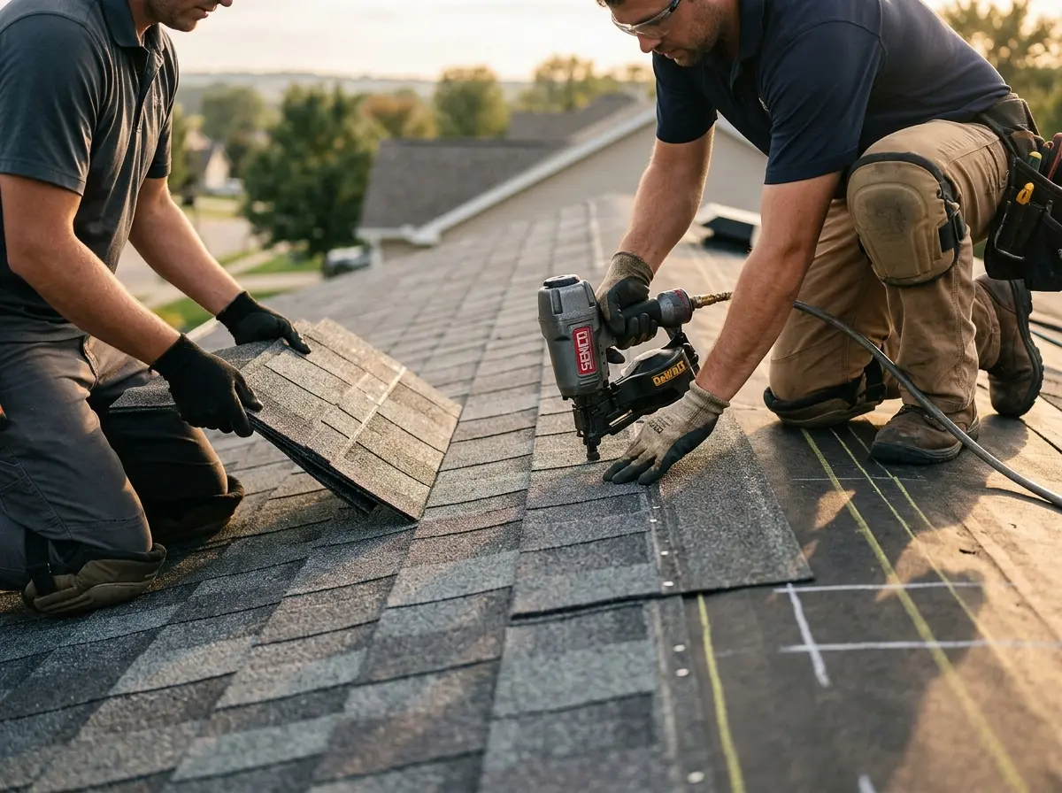 Professional roofer working on a residential roof in Arizona City